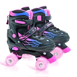 SMOOJOY Kids Roller Skates for Boys Girls, 4 Size Adjustable Roller Skates with Light Up Wheels for Kids Ages 5-8, Beginner RollerSkates for Outdoor Indoor Sports
