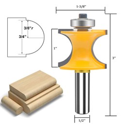 MAYLNE 1/2 Inch Shank Bullnose Router Bit 5PCS,Half Round Bearing Carbide Tipped Round Edge Cutting Bits，Radius 1/8" 3/16" 1/4" 5/16" 3/8" Woodworking Tool(1/2, YXD-5512)