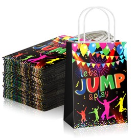 Crtiin 32 Pieces Trampoline Jump Goodie Bags Jumping Theme Party Favors Bags with Handles Paper Party Goodie Bags Colorful Jump Party Favors for Kids Adults Jump Birthday Party Decoration Supplies