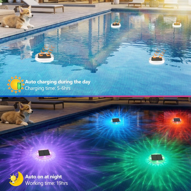 Solar Floating Pool Lights, IP68 Waterproof RGB Pool Lights with