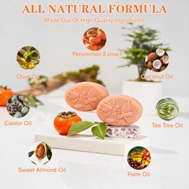 6PCS Persimmon Soap Bar for Body Odor Control, Natural Cold Process Handmade Bar Soap for Old People Smell, Skin Deeply Cleansing Soap, Remove Strong Smell, Refreshing Odor Wash Soap for Women & Men