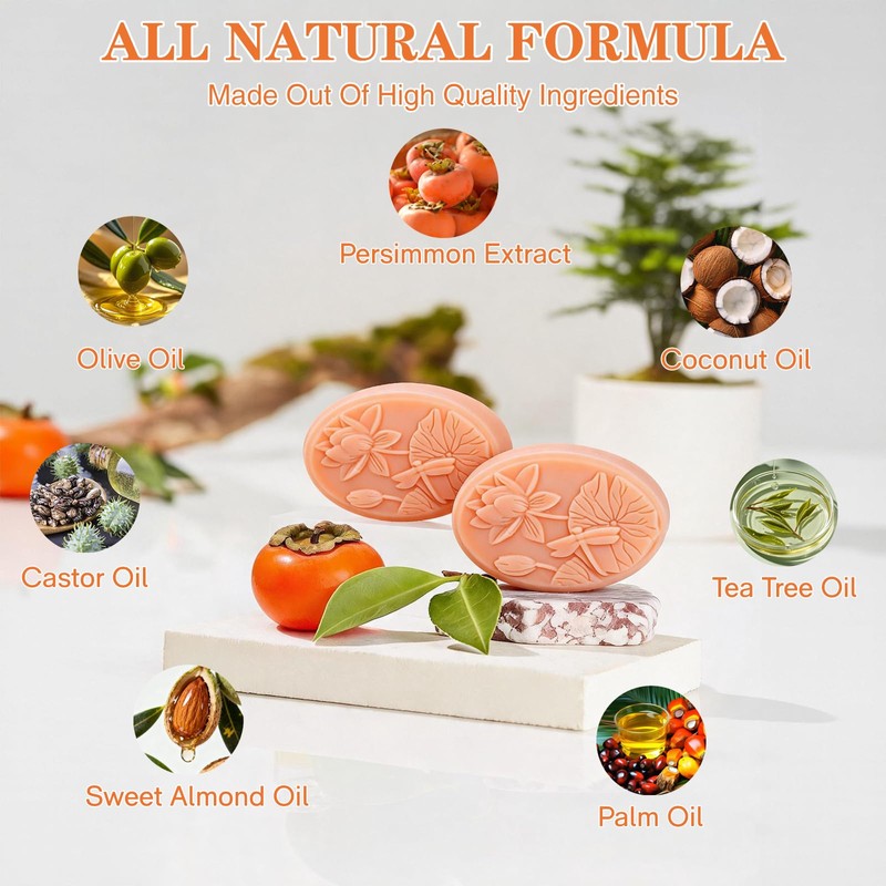 6PCS Persimmon Soap Bar for Body Odor Control, Natural Cold