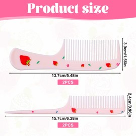 4Pcs Baby Comb Plastic Hair Brush Set for Girls Baby Hairbrush Cute Hair Comb for Girls, Toddler Comb Setwide Tooth Rat Tail Hair Styling Brushes Portable Pink Comb Strawberry Fruit Small