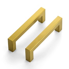 Ravinte 10 Pack 4 Inch Square Cabinet Handles Brushed Brass Kitchen Pulls for Cabinets Stainless Steel Kitchen Hardware Cabinet Pulls 4" Hole Center