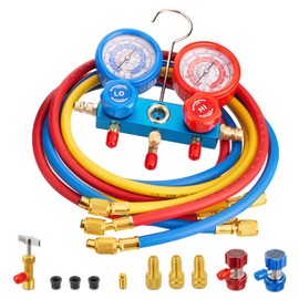Rogvoc HVAC Manifold Gauge Set for R22/R410a/R134a Refrigerant, 3 Way AC Refrigerant Mini Gauges Set with R22 R410a Safety Valves, 5FT Hoses, R134a Adapters