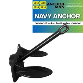 Anchor-Man Navy Anchor 20 LB - Anchor for Boats, Pontoons, Kayak - Durable Black Vinyl Coated Naval Anchors for Boats - Strong Holding Power - Resist and Scratches (Multiple Sizes)