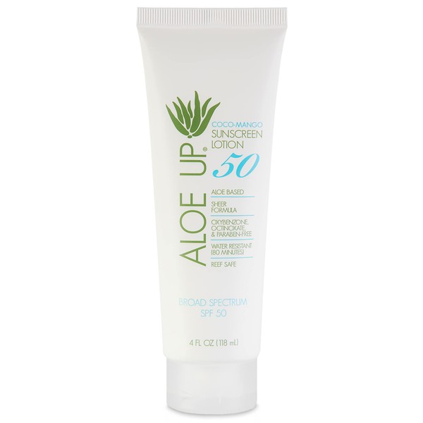 Aloe Up White Collection: SPF 50 Sunscreen Lotion- Gentle Face Sunscreen Protects from UV Light with Aloe / Quick-drying Beach Essential is a Hydrating Lotion Safe for the Face or Body / Paraben Free, Cruelty Free, Reef Friendly, and made in the U.S.A / 4