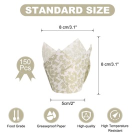 sourcing map 150 Pcs Tulip Baking Cups Cupcake Muffins Liners Paper Greaseproof Wrappers for Wedding Birthday Party Festivals Christmas, White