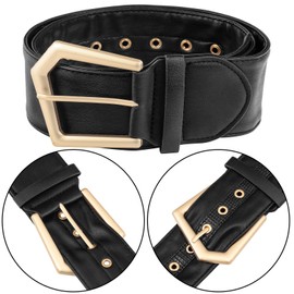 KYEYGWO Women's Wide Belt with Golden Pin Buckle, Classic PU Leather Belt, Women Dress, Waist Belt, Adjustable Casual Belt for Coat, Shirt, Wind Jacket, black