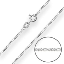 24" Inch Sterling Silver 1.2 mm Thick Diamond Cut Figaro Chain Necklace for Women Men Unisex - Fine Silver Chain - Ideal for Smaller Pendants - Weight: 2.2 Grams. SCLS2035