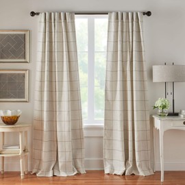 Elrene Home Fashions Brighton Windowpane Plaid Grid Blackout Window Curtain Panels/Drapes for Living, Bedroom, Dining Room, 52"x84" (1, Linen