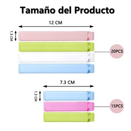 35 PCS Clips de Plástico para Bolsas de Comida, SHUUDAUKO Precintos para Bolsas de Comida para Alimentación, Cocina y Hogar, Lavable, Resistente a la Congelación (12cm x20, 7cm x15)