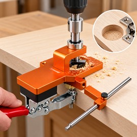35mm Concealed Hinge Jig Set for Cabinet Doors – Aluminum Drill Guide Kit with Additional 35mm Hole Opener Bit