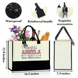 Abuela Gifts Tote Bag, Mothers Day Grandma Birthday Gifts, Grandma Grammy Granny Nana Gigi Mimi Gifts, Christmas Retirement Appreciation Gifts for Women Important Stuff Beach Bag Reusable Grocery Bags