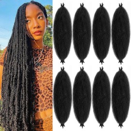 Cuban Twist Hair 30 Inch Black Kinky Twist Braiding Hair for Passion Twist Hair 8 Packs Marley Twist Braiding Hair 1B 30in Long Springy Afro Twist Hair Extension for Black Women
