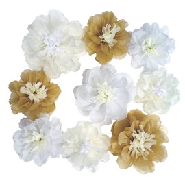 Mybbshower 10"-6" White Gold Paper Flower for Neutral Birthday Wedding Backdrop Photo Home Wall Decor Decoration 9 PCS