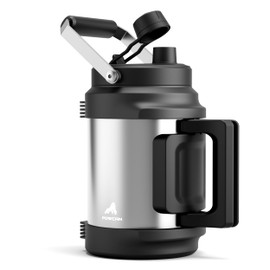 64 oz Stainless Steel Water Bottle for Camping: 2-in-1 Straw Spout Lid, Dual Handle, Leakproof, Keep Cold 48H, Half Gallon Insulated Water Jug for Outdoors, Fitness, Journey, Fishing, Work (Steel)