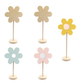 5 PCS Table Centerpiece Daisy Wooden Décor, Cute Unfinished DIY Coloring Spring Flower Standing Tabletop Sign for Rustic Home Farmhouse Spring Themed Decoration Easter Party