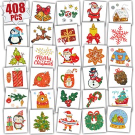 Leesgel Glitter Tattoos for Kids Christmas Decorations, 408pcs Christmas Stickers Temporary Tattoos - Christmas Tree/Santa/Reindeer/Xmas Hat and More, Christmas Eve Box Fillers Stocking Party Toys