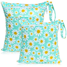 HOTLIKE Nappy Bag, Pack of 2 Wet Bags, Changing Bag, Laundry Bag, Cloth Nappies Bags, Reusable Waterproof Organiser, Wet Bag, Dry Wet Bags, Fitness, Travel, Beach (Daisies)