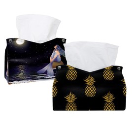 2 Pack Tissue Box Cover Holder, Pineapple Pattern Rectangle Leather Tissue Case, Decorative Organizer for Tabletop, Bathroom, Car, Office