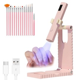 TENXUI Lámpara UV Profesional para Uñas de Gel y Acrílico, Recargable, Portátil con Pantalla LED, 15 Pinceles y Soporte (Rosa)