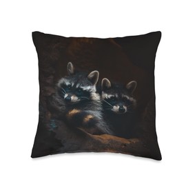 Wild Animal Gifts Cute Racoon Throw Pillow, 16x16, Multicolor