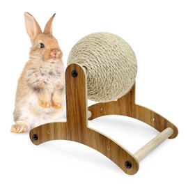 Fhiny Rabbit Scratch Toy, Natural Sisal Rabbit Scratching Ball Sisal Rope Bunny Claw Scratcher Rotating Ball Interactive Toys Nail Scratching Post for Indoor Pets Kittens Ferrets Small Animals