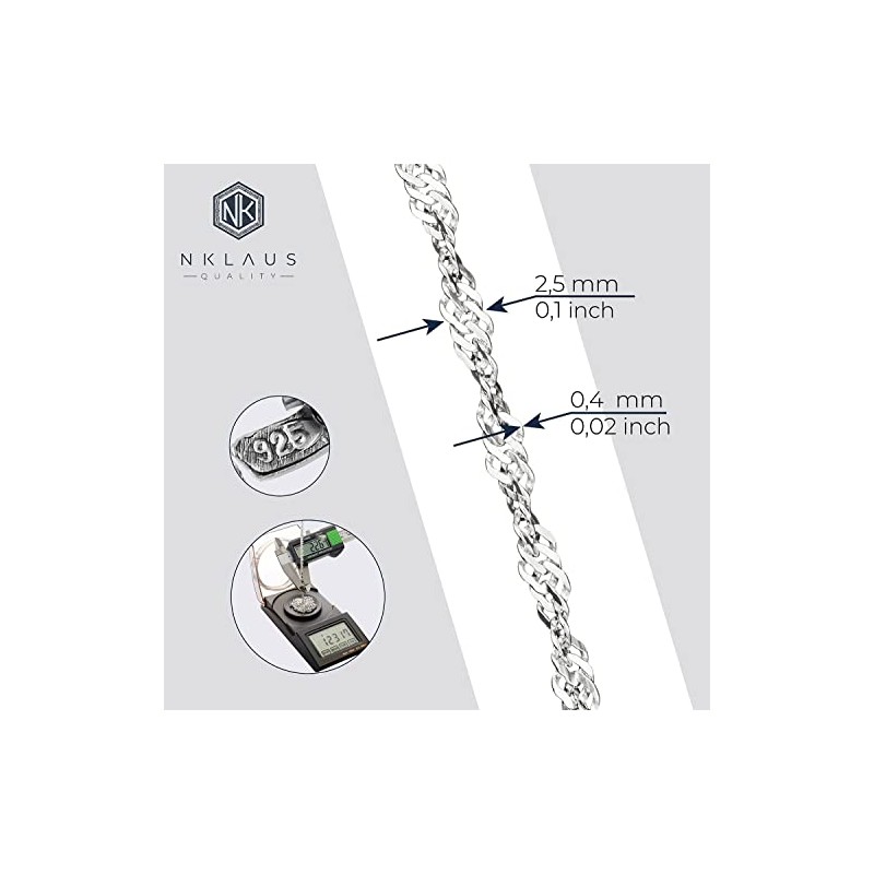 NKlaus Double Curb Chain Twisted 925 Silver 2.5 mm Wide