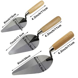 ESreake 3-Pack Brick Trowel Set, 6" & 7" & 8" Pointing Trowel with Wood Handle,Masonry Hand Tool Set for Brickwork, Blockwork, Stonework, Masonry
