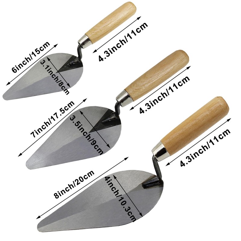 ESreake 3-Pack Brick Trowel Set, 6" & 7" & 8"