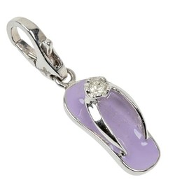 ELEDORO Flip Flop Charm Pendant - Summer Lucky Charm Made of 925 Silver, Rhodium-Plated with Carabiner and Purple Enamel Lacquer, Sterling Silver, No Gemstone