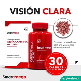 SMART MEGA Astaxantina 10 Ultra Pura con Omega 3, Proteccin Avanzada para Ojos, Corazn y Clulas, 30 Cpsulas                                           