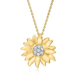 Ross-Simons 0.15 ct. t.w. Diamond Sunflower Pendant Necklace in 18kt Gold Over Sterling. 18 inches