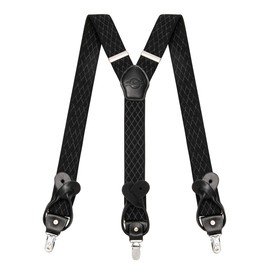 Kohentact Men's Braces with Clip and Button Fastening, Includes 6 Buttons, 3.5 cm Width Y Shape for Heights up to 200 cm Suspenders for Men 1, Black Diamond Pattern