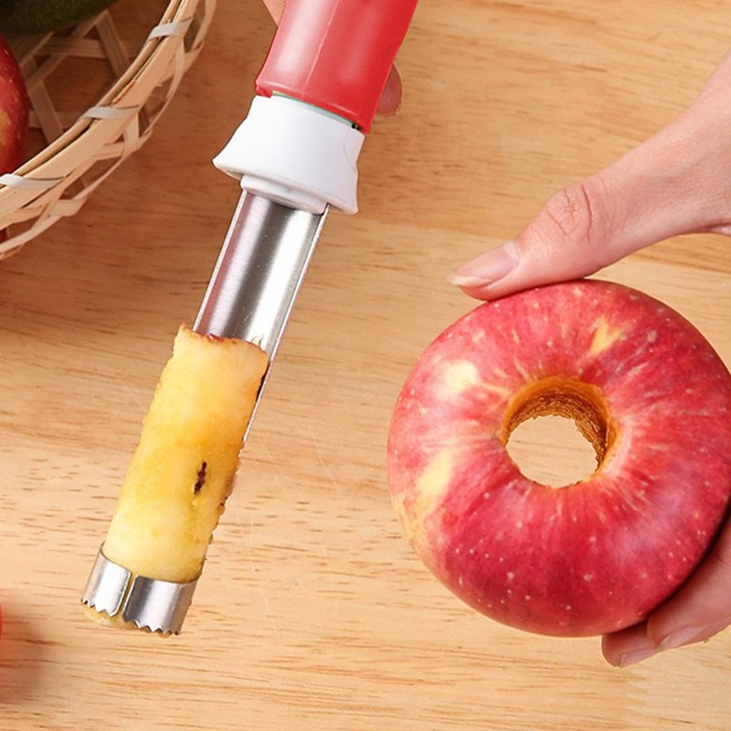 2-in-1 Stainless Steel Apple Corer and Peeler, Red, Plastic Handle,