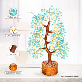 ABHISUBYA Crystal Tree - Turquoise Crystals - Feng Shui - Money Tree - Chakra Stones - Healing Crystals - Crystals and Gemstones - Home Decor - Spiritual Gifts for Christmas