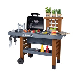 Smoby Garden Kitchen - Outdoor 43 Accessory Play Set, Kids Ages 3+, Grill w/Retractable Magic Flames, Fryer & Sink w/Water Pump Function, Pretend Play
