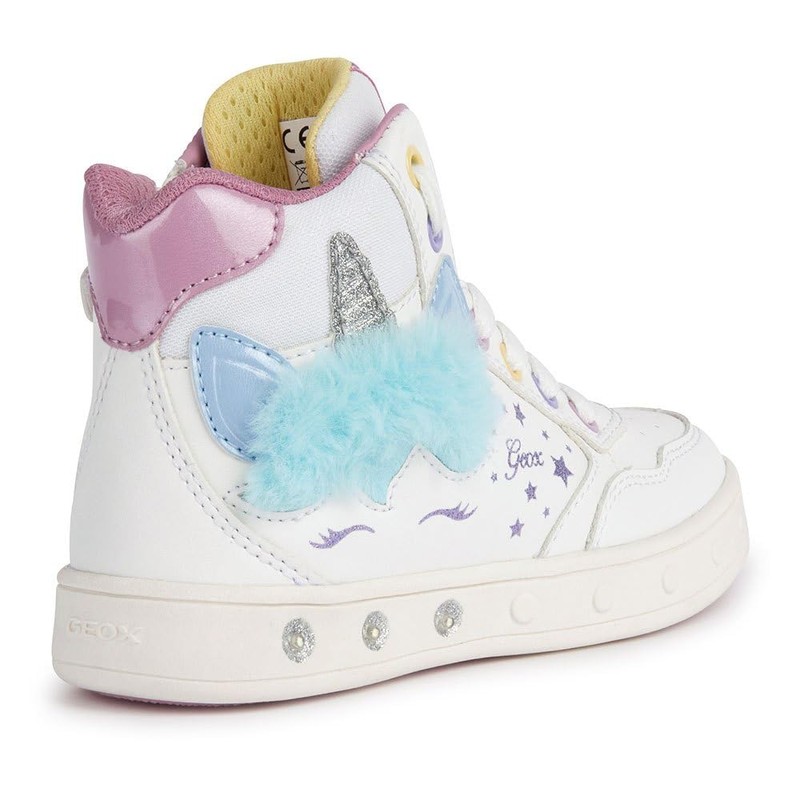 Geox Girls' J Skylin Girl Trainers, White multi-coloured