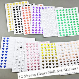 Heart Nail Stickers Decals,12 Sheets Holographic 3D Love Heart Nails Stickers Accessories for Nail Art,Valentine's Day Heart Nail Design Stickers for Loved,Heart Stickers for Nails Cosas para UñAs…