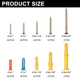 230pcs Plastic Drywall Wall Anchors and Screws Kit,Assortment Colors Plastic Anchors and Flat Head Screws in 5 Sizes,for Wall Hanging and Mounting in Home Office