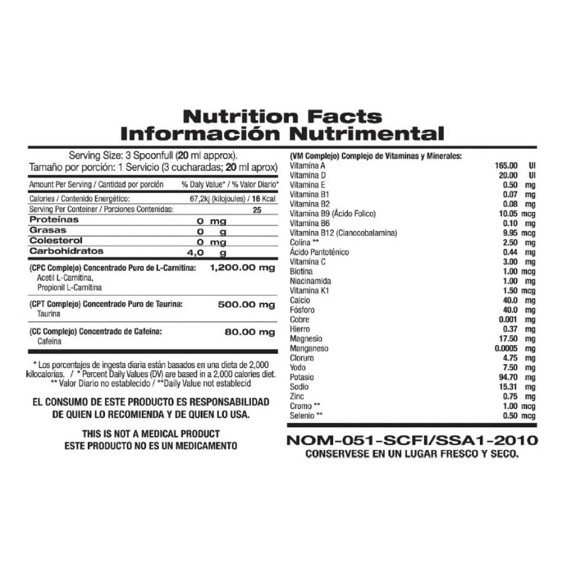 Carnitina Taurina Cafeina Líquida Fnt 500ml L-carnitina Gca