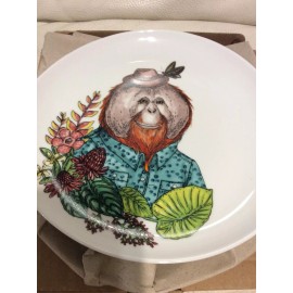 West Elm Rachel Kozlowski Dapper Animals Salad Plate Orangutan Nature Flowers