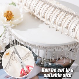 2 Yard Rhinestone Ribbon Tassel Chain- Irregular Style Rhinestones Fringe Trim for Cowgirl Hat- Diamond Crystal Long Tassel Trim for Wedding Party Necklace DIY Clothing Accessories Vase Decoration