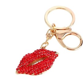 Axmerdal Rhinestone Keychain Sexy Lipsticking Lip Key Ring Charm Purse Pendant Handbag Bag Decoration Holiday Gift