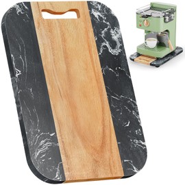 NiHome Appliance Sliding Tray for Coffee Maker, 14"x9.5" Acacia Wood & Marble Smooth Silent Wheels Roll-Out Caddy, Scratch-Free Under Cabinet Countertop Slider for Blender, Air Fryer, Toaster (Black)