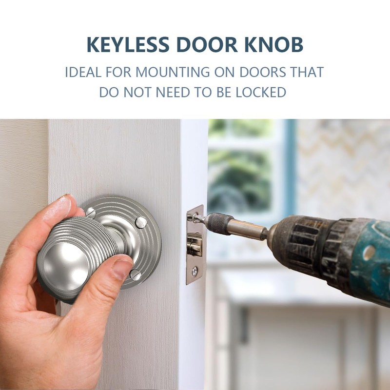 Bwintech 1 Set Beehive Mortice Door Knobs,Satin Nickel Finishing Pull