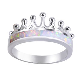 KELITCH Crown Band Rings Synthetic Opal Openwork Midi Ring for Your Girlfriend (White, 9), Bead, No-Gem-Tye