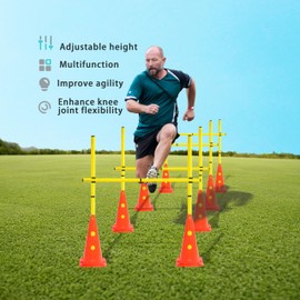 ASENVER Speed Agility Hurdles Cone Set Detachable Agility Training Poles Set 8 Training Cones and 12 Agility Poles