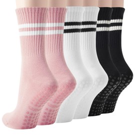 BISOUSOX Grip Socks Pilates, Grippy Socks Woman Yoga Barre Non Slip Crew Ballet Slipper Sock for Hospital Workout